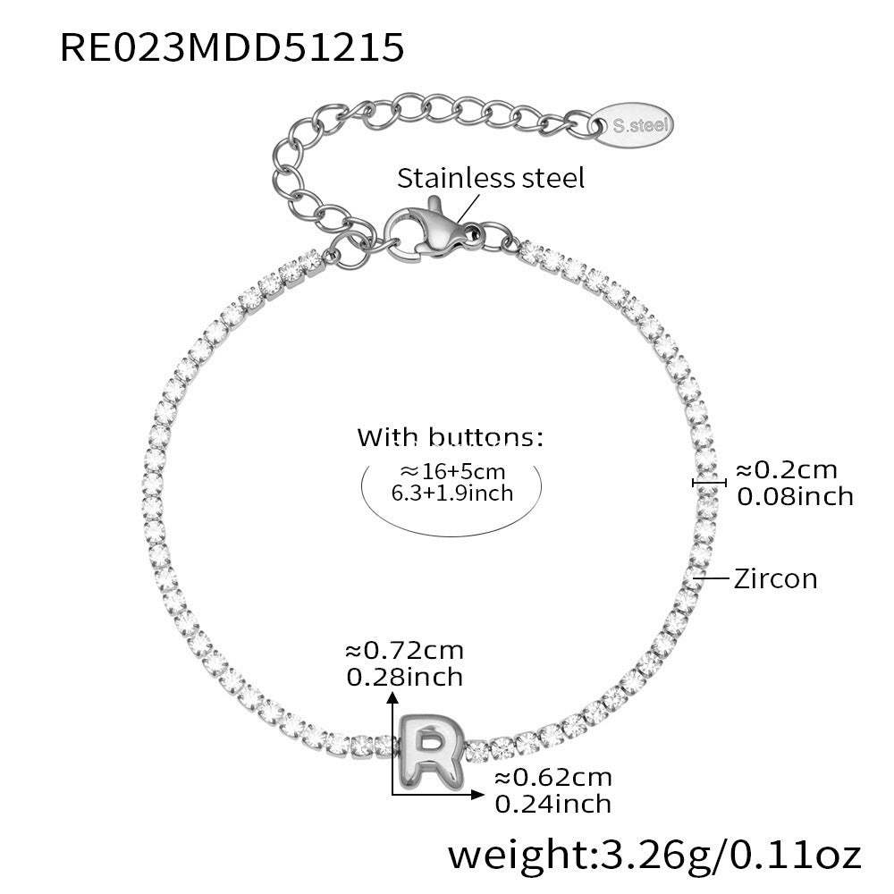 B廠-爆閃爪鑲鋯石26字母手鍊 不鏽鋼鍍18k真金時尚精緻氣質珠寶首飾女「RE023」25.12-3