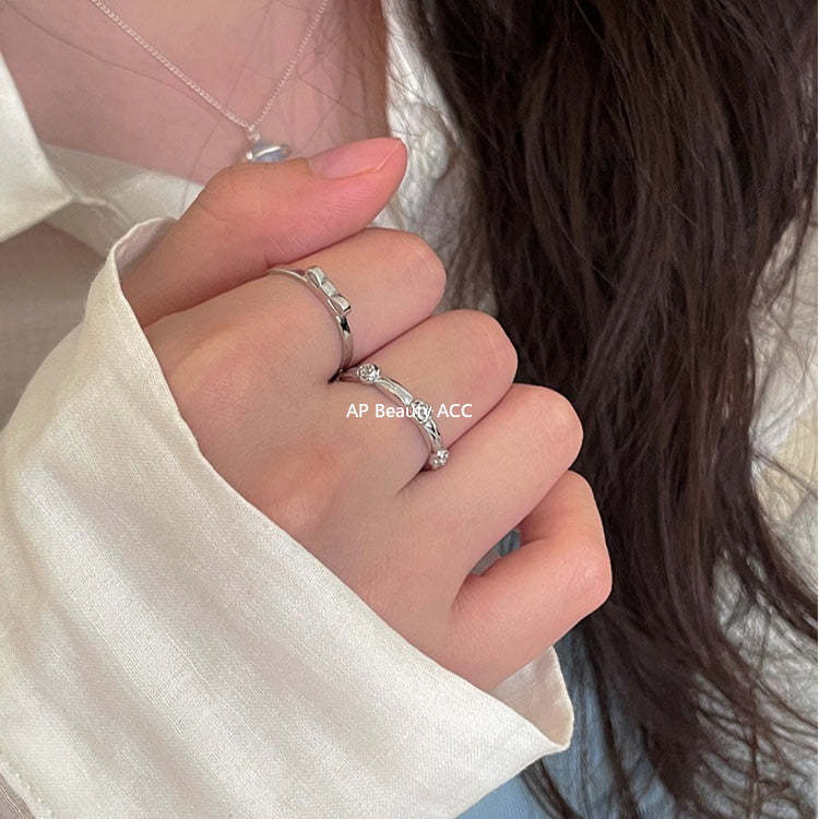 C廠-小眾高級感菱格紋純銀鋯石戒指輕奢冷淡風時尚氣質玫瑰花森系指環「JZ-0712」25.10-5