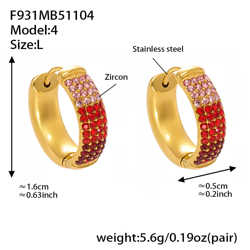 B廠-彩色鋯石拼色圓圈耳環大中小尺寸耳扣不鏽鋼鍍18k真金飾品「F931」25.11-2