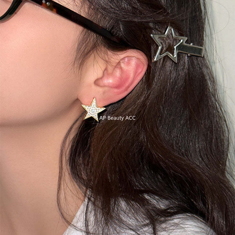 C廠-925銀針滿鑽五角星耳釘輕奢簡約百搭高級感鋯石耳環日常精緻耳飾「EH-4111」25.11-3