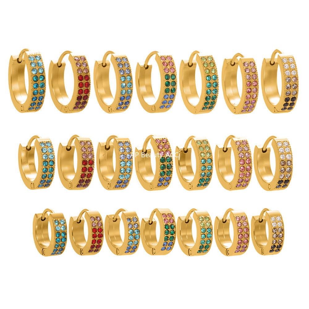 B廠-簡約C型鑲彩鑽拼色鋯石耳扣不鏽鋼鍍18k真金輕奢小眾耳環女「F798」25.11-1