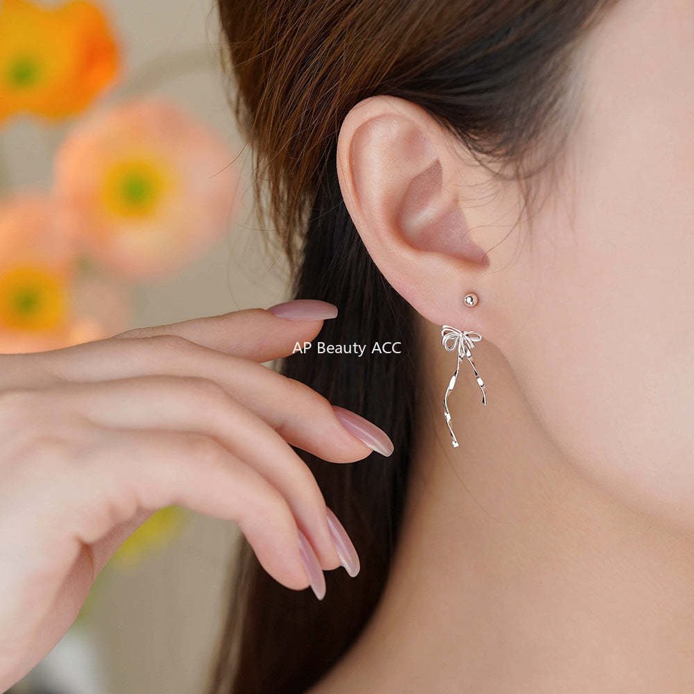 D廠-純銀S925飄帶蝴蝶結耳環芭蕾風甜美高級感氣質個性公主耳飾「YC9844E」25.12-3