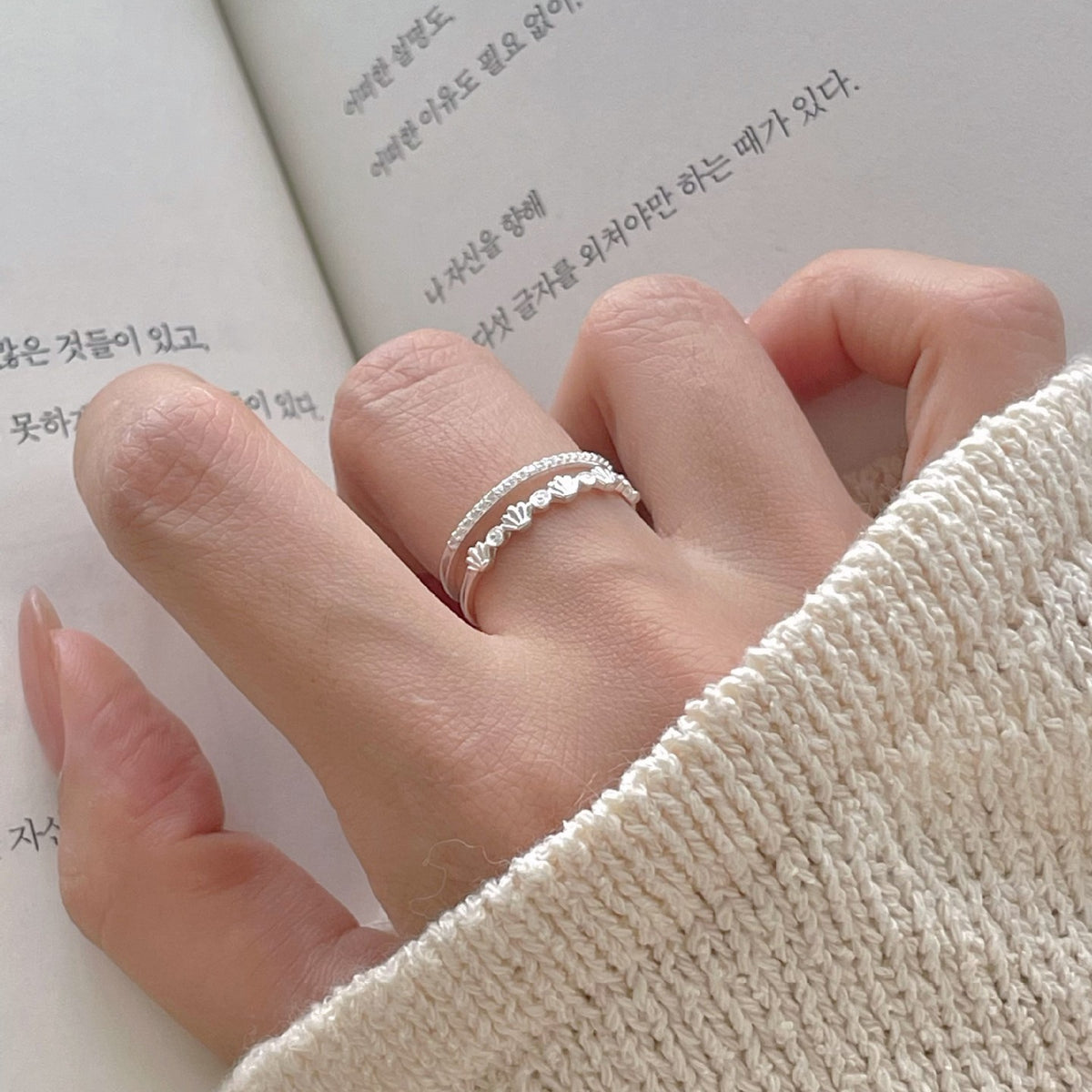 F廠-韓國韓版小紅書ins簡約S925純銀貝殼鋯石戒指女設計感戒指「J2130」25.07-3