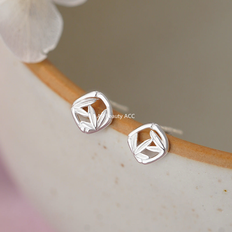 D廠-S999足銀葫蘆竹葉耳環方形竹葉耳環中式獨特清新耳飾耳釘「YC3092E_1 YC4907E_1」25.11-2