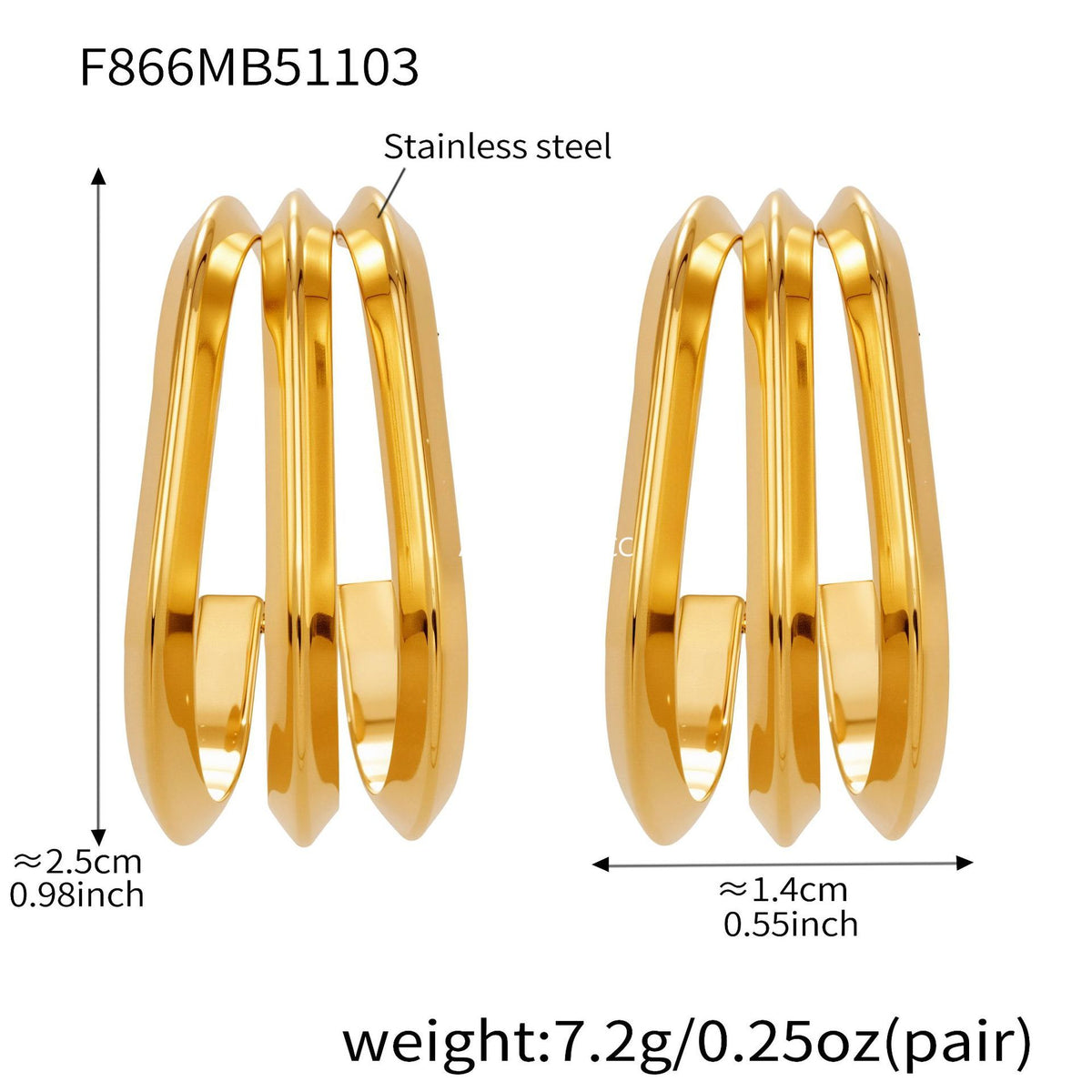 B廠-ins風小眾設計三層愛心形耳環不鏽鋼18k鍍金耳釘不掉色耳飾「F753」25.11-1