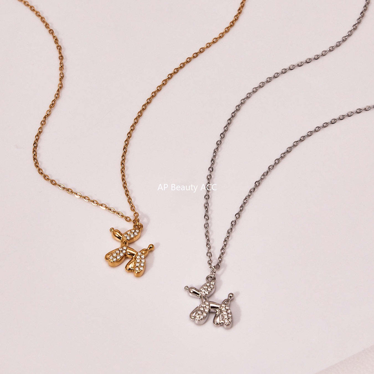 B廠-微鑲鋯石氣球狗可愛吊墜項鍊女士時尚輕奢個性鎖骨鏈不鏽鋼「TXP469」25.11-3