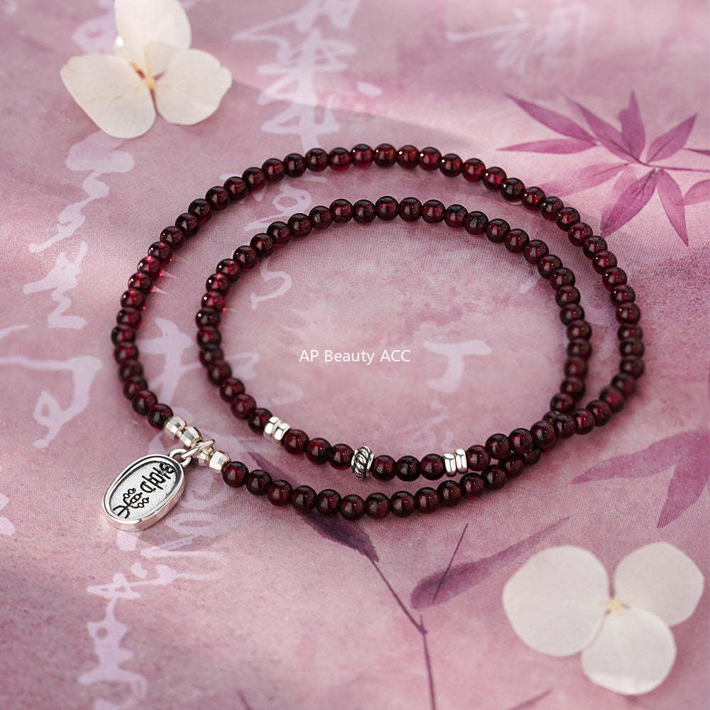 D廠-純銀S925平安喜樂石榴石手鍊復古做舊國風溫柔甜美設計手飾批發「YC4932SL_1」25.12-3