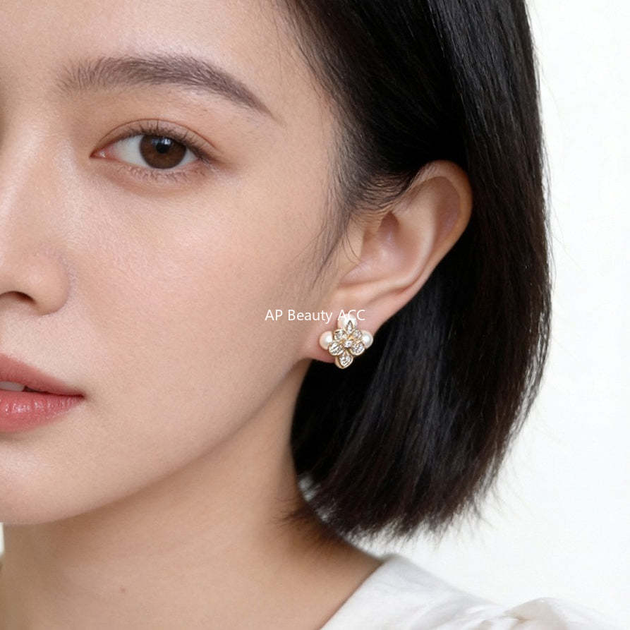 A廠-原廠鳶尾花微鑲鋯石925銀針鍍14K保色電鍍時尚高級感耳飾「7234」25.12-2