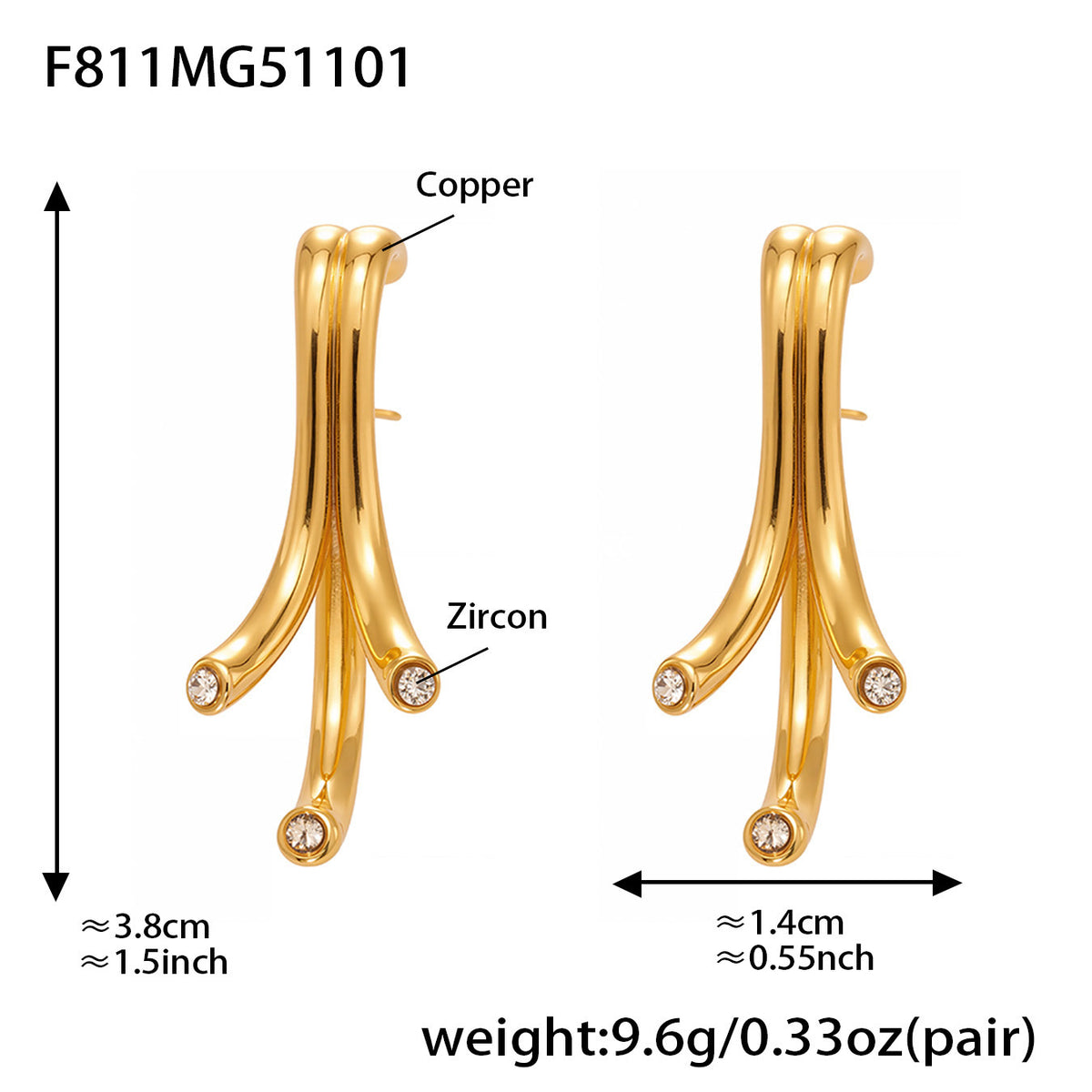 B廠-銅材質幾何異形鑲嵌鋯石耳環輕奢個性歐美風高質感耳飾批發「F811」25.11-1