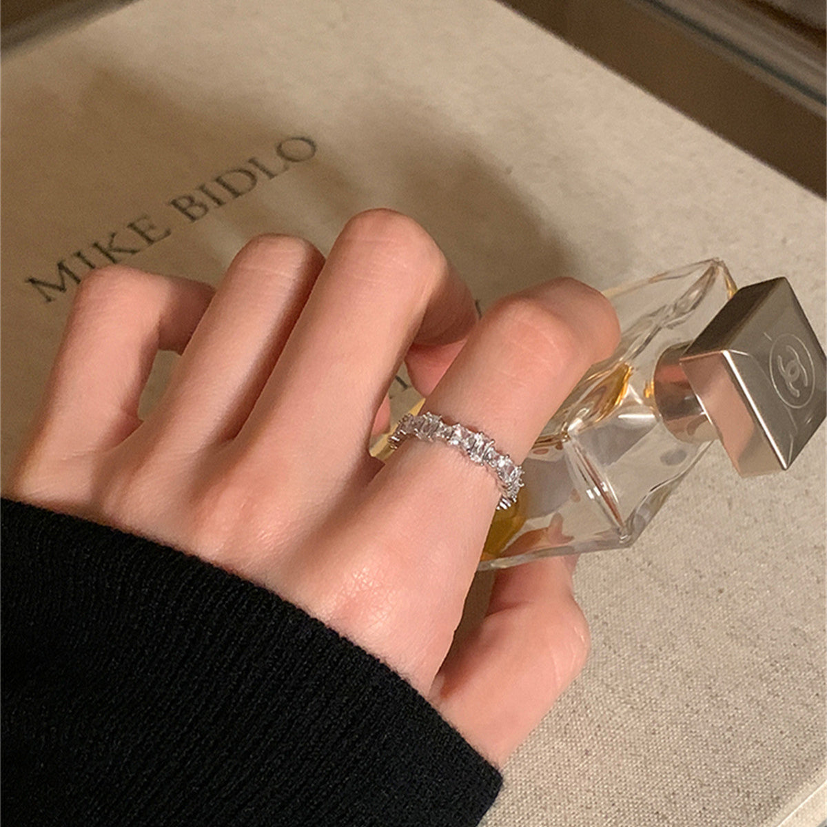 C廠-輕奢高級感超閃鋯石戒指女ins冷淡風幾何方糖食指戒小眾氣質指環「SSJZ-16」25.06-1