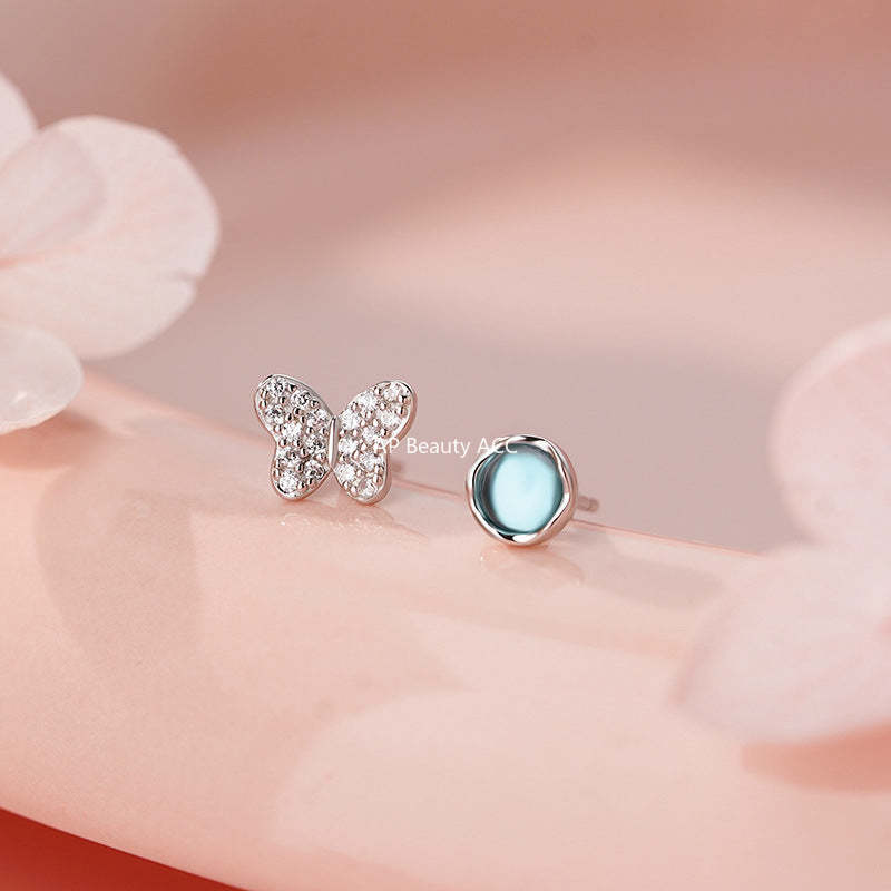 D廠-S999足銀蝴蝶不規則耳釘透藍立體質感韓風靈動溫柔輕奢小眾耳飾「YC4162E_1」25.11-3