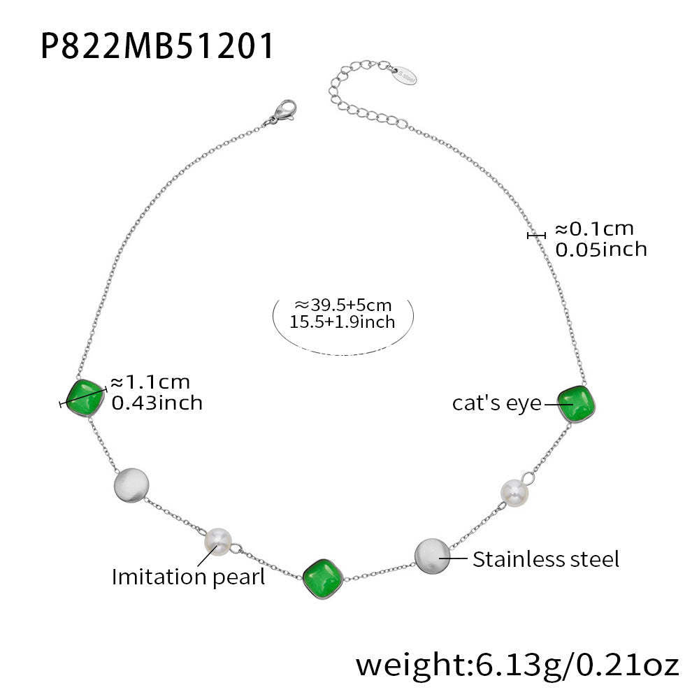 B廠-不鏽鋼貓眼石多色手工串膠珠鎖骨項鍊鍍18k真金質感女款珠寶首飾「P822」25.12-2
