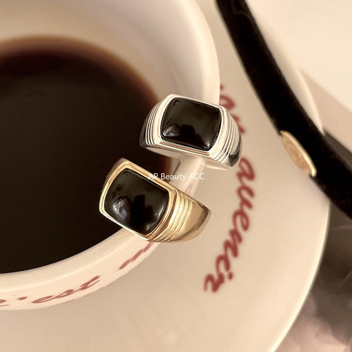 F廠-韓國韓版飾品S925純銀戒指個性首飾時尚氣質可調節黑瑪瑙戒指「J1709」25.12-1