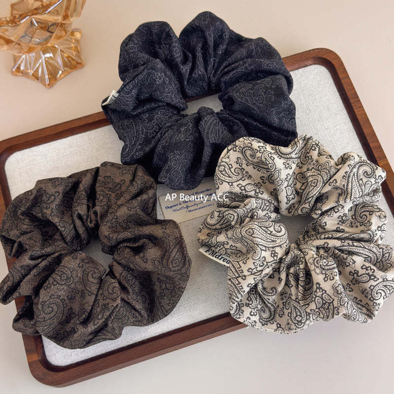 E廠-韓系復古腰果印花大腸髮圈女扎馬尾頭繩不傷髮大號髮繩橡皮筋髮飾「27630」25.11-1