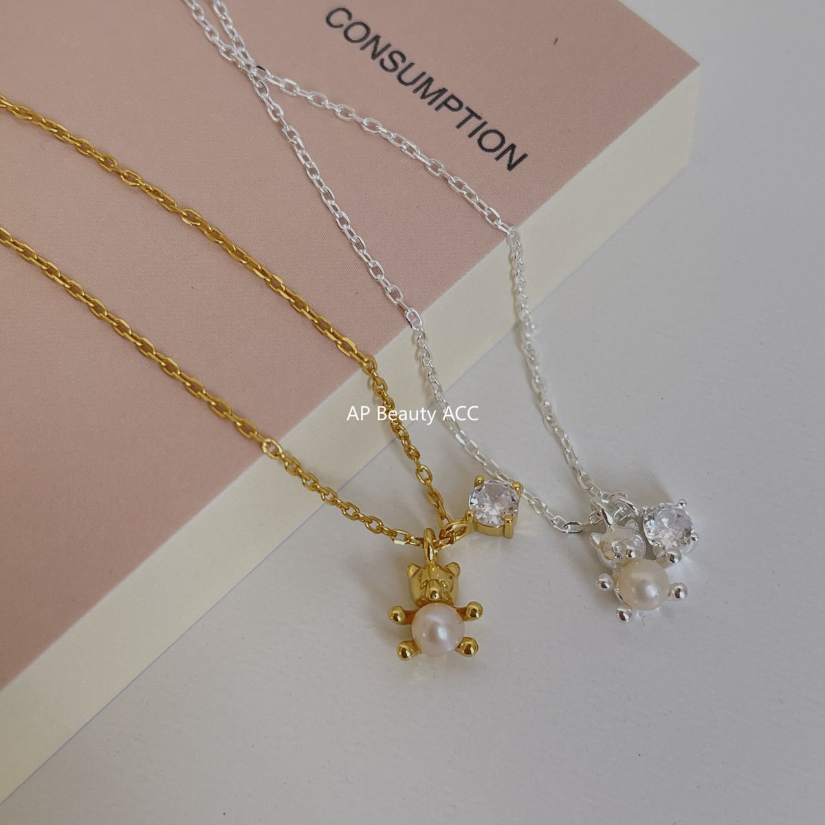 F廠-韓國韓版925純銀INS 鋯石小熊珍珠項鍊銀飾品簡約項鍊「B1034」25.11-2