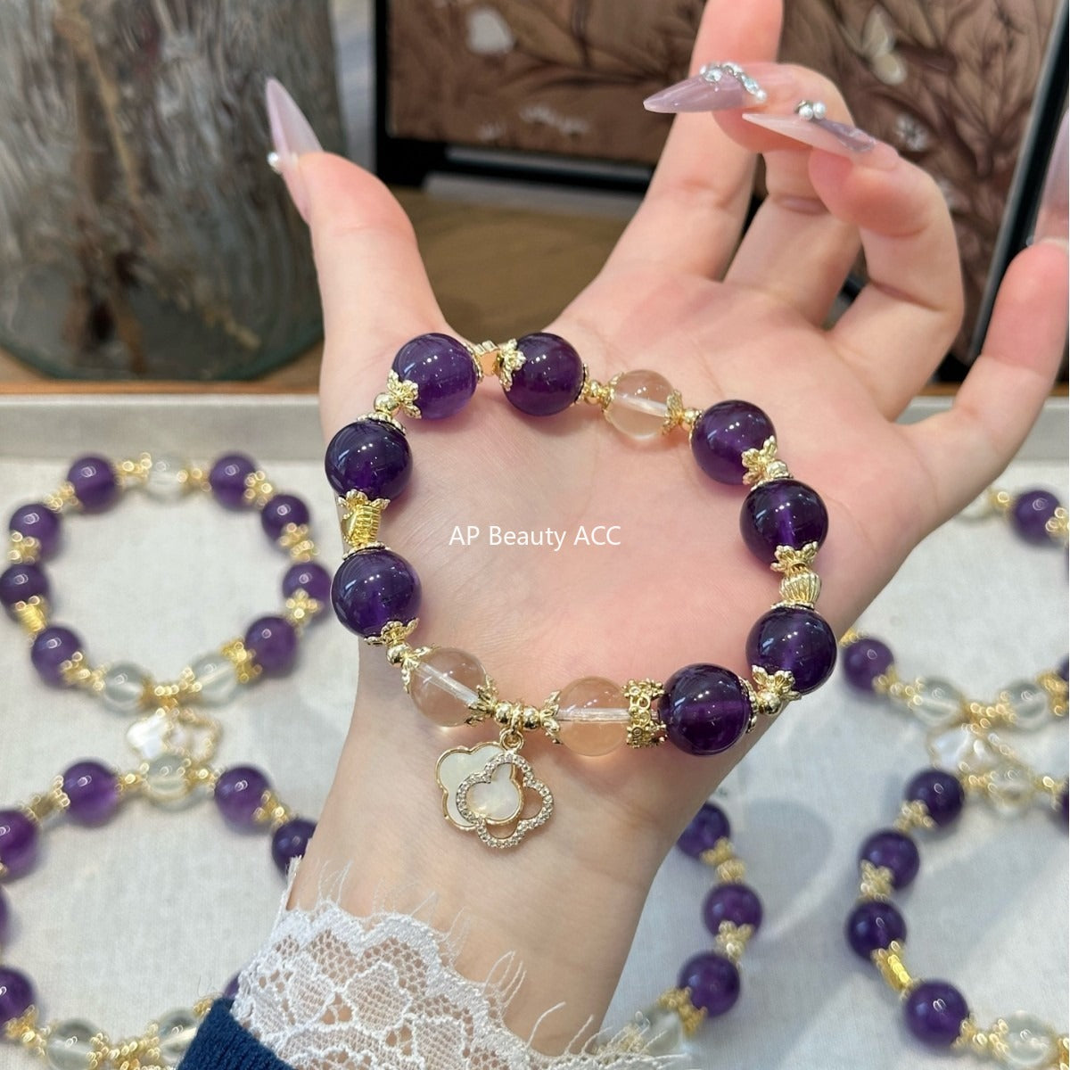 AS廠-新款天然紫水晶黃水晶四葉草手鍊百搭輕奢手串批發廠家直銷「l2944」25.11-1