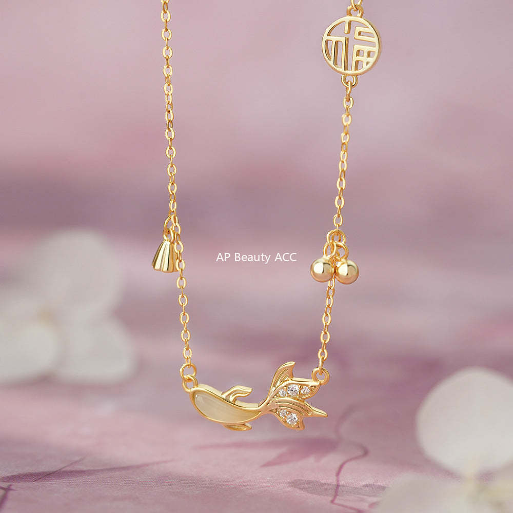 D廠-S999足銀福牌錦鯉項鍊女中式復古輕奢精緻高級頸飾「YC3904N_1」25.11-4