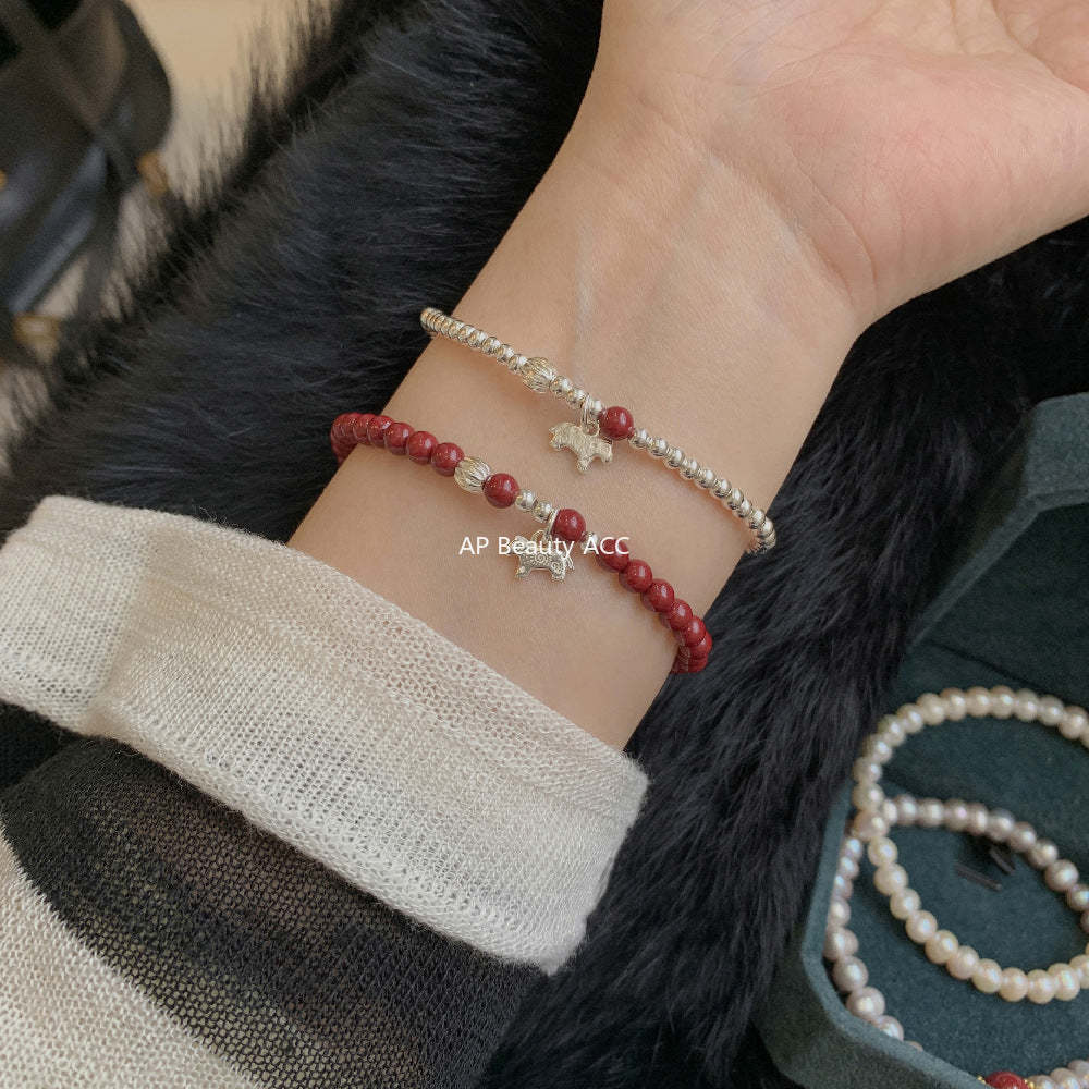 C廠-2026生肖馬年 小馬條紋銀珠朱砂紫金砂手工手串S925純銀手鍊「1640-1641」25.12-3