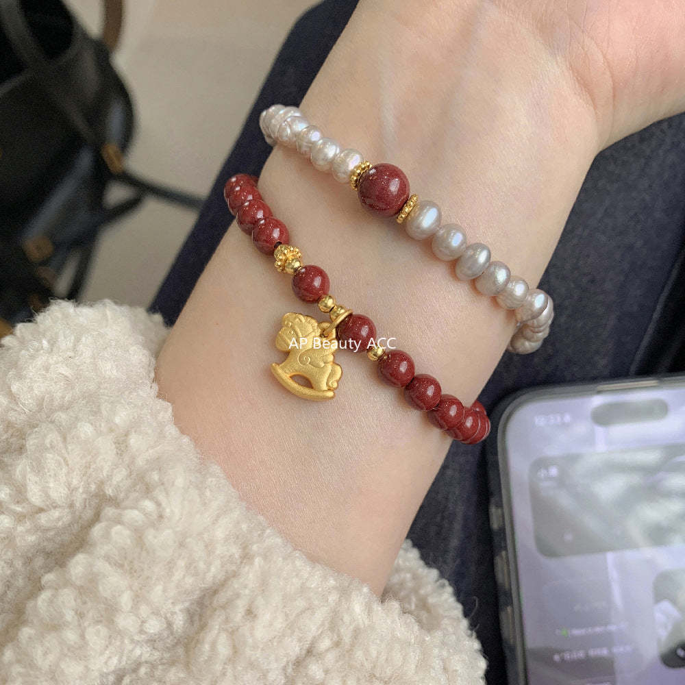 C廠-新中式搖搖馬手鍊高含量天然朱砂女2026屬馬生肖馬年S925純銀手鍊「1635」25.12-3