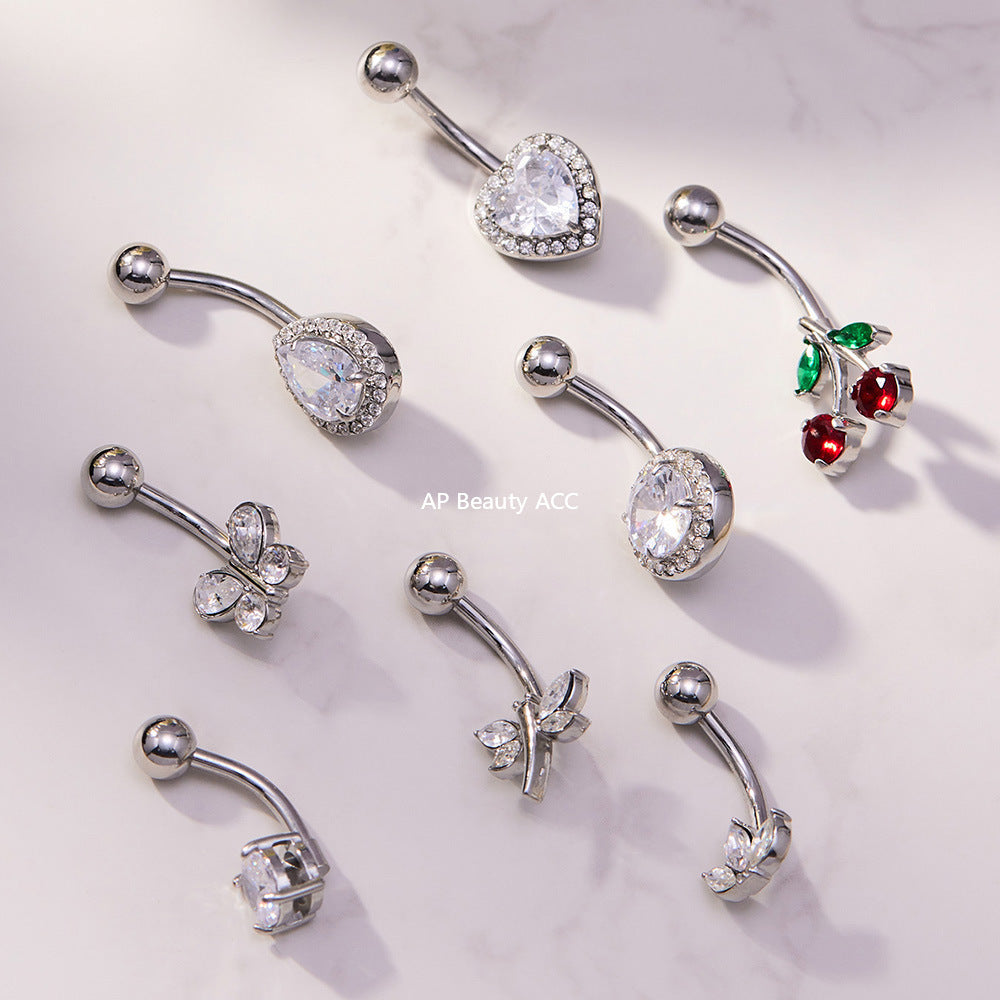 B廠-超閃5A鋯石愛心水滴造型肚臍釘不鏽鋼18k鍍金歐美穿刺飾品「H001」25.11-2