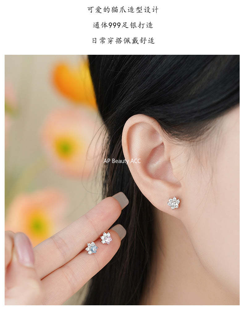 D廠-足銀S999貓爪鋯石耳環甜美韓風輕奢可愛養耳洞小眾溫柔耳飾「YC2285E_1」25.12-1