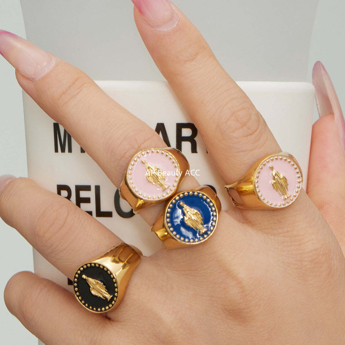 B廠-不鏽鋼側面開口女王滴油戒指琺瑯彩釉個性時尚設計手飾鍍18k真金「A676」25.12-3