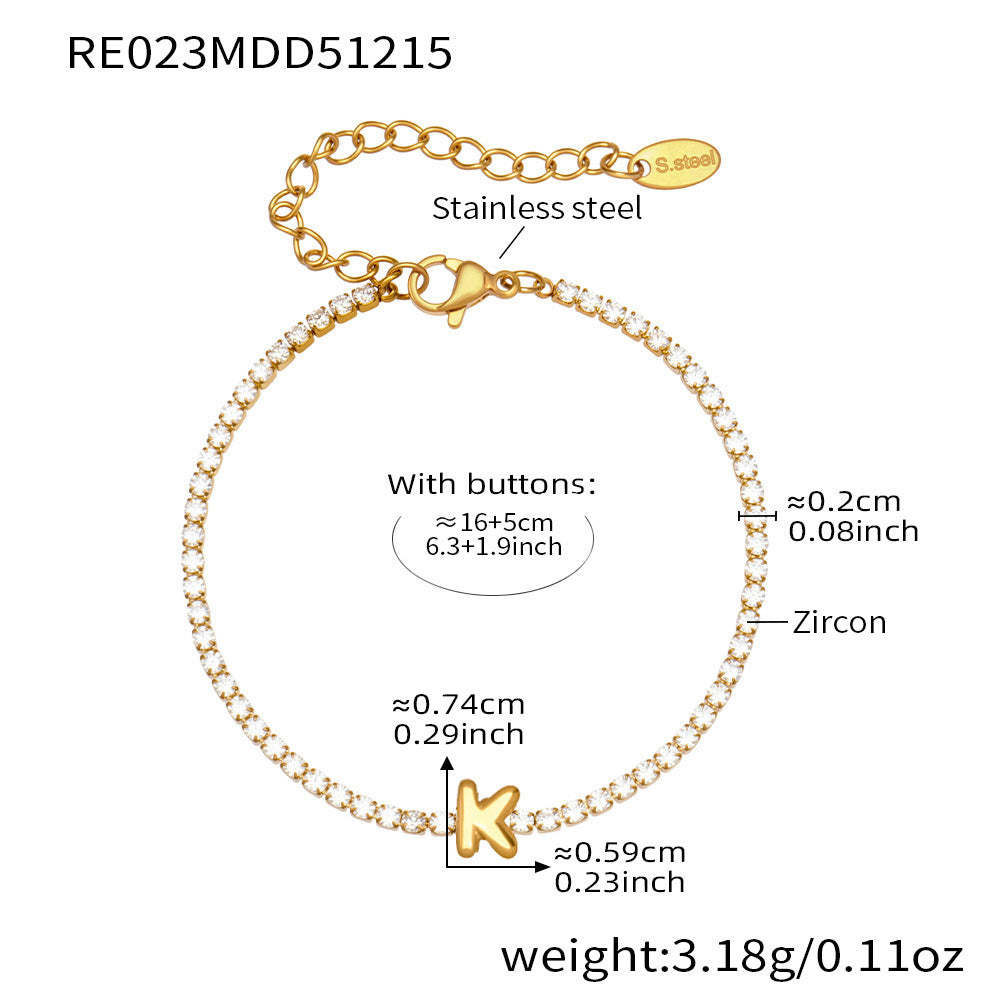 B廠-爆閃爪鑲鋯石26字母手鍊 不鏽鋼鍍18k真金時尚精緻氣質珠寶首飾女「RE023」25.12-3