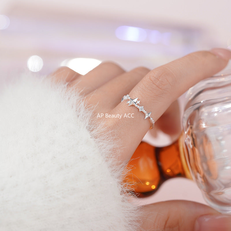 D廠-S999足銀四芒星鋯石戒指夢幻簡約小眾ins風溫柔高級設計手飾「YC3405R_1」25.11-2