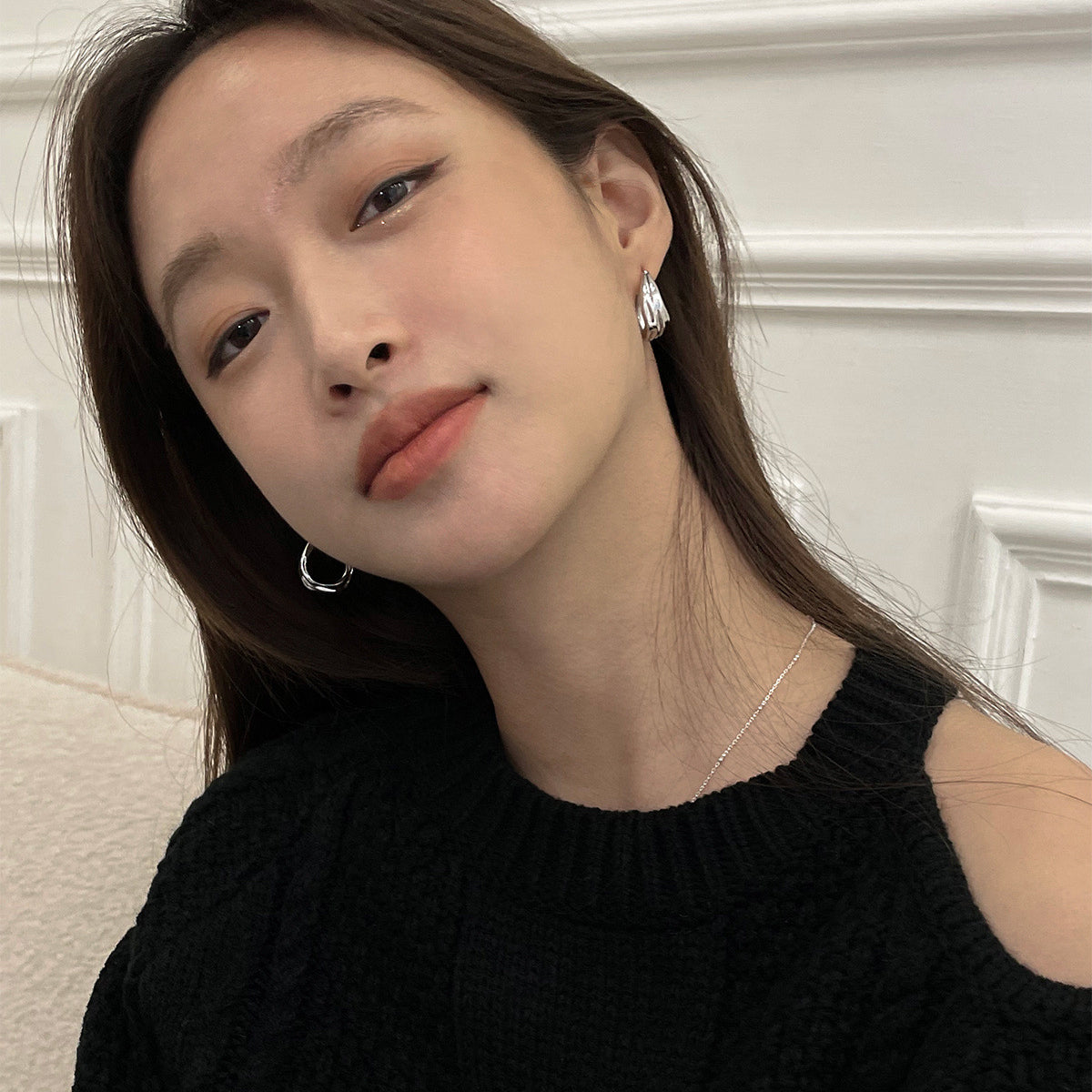 C廠-韓版小眾輕奢設計感皺摺耳夾女高級感冷淡風無耳洞耳環極簡耳飾「EJ-22」25.08-5