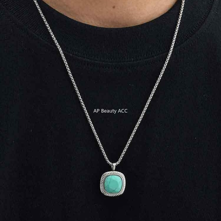 G廠-鈦鋼跨境方形切面吊墜項鍊夏季百搭男士簡約時尚設計感項墜「NC-353」25.11-1