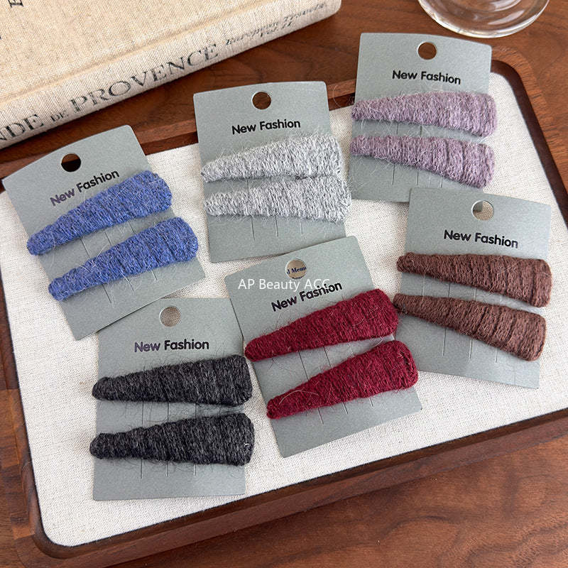 E廠-韓國ins秋冬彩色三角毛線bb夾髮夾可愛甜美瀏海夾側邊夾頭飾髮飾「27652」25.11-4