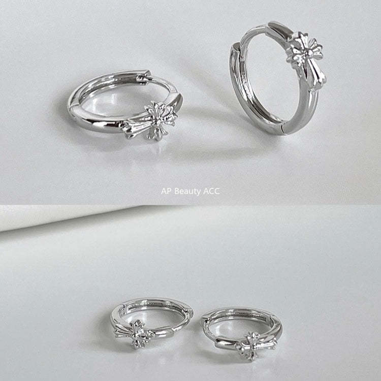 C廠-復古潮流十字架耳環女酷颯時尚嘻哈風銀針耳扣高級感個性設計耳飾「EH-4288」25.11-4