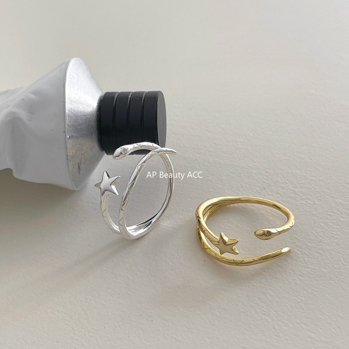 C廠-韓版簡約小巧可愛星星純銀戒指女輕奢高級感形狀蛇形食指戒新指環「JZ-0718」25.10-3