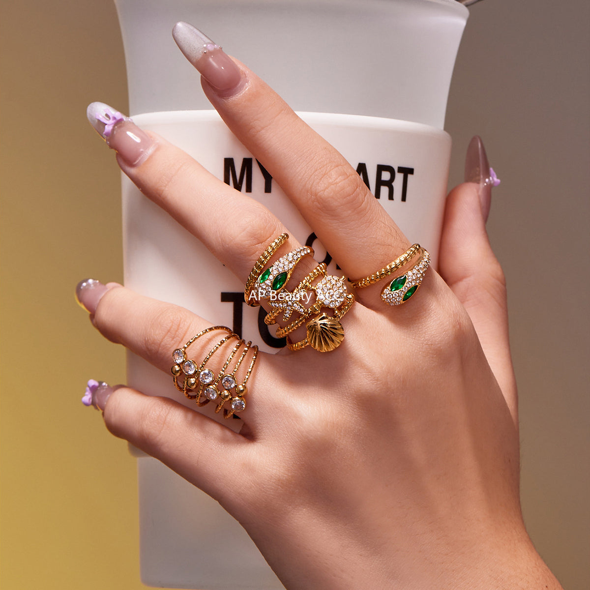 B廠-超閃5A鋯石蛇形開口戒指尾戒不鏽鋼鍍18k真金簡約時尚飾品「A659」25.11-1