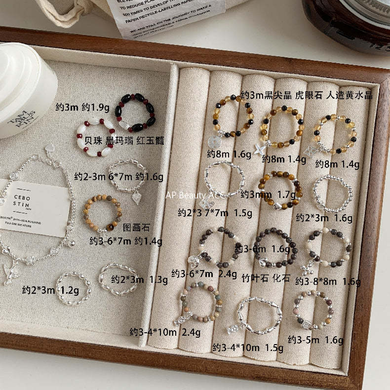 C廠-韓國輕奢小眾老花四葉草糖果十字架愛心大象米珠彈力S925純銀戒指「RC」25.11-4