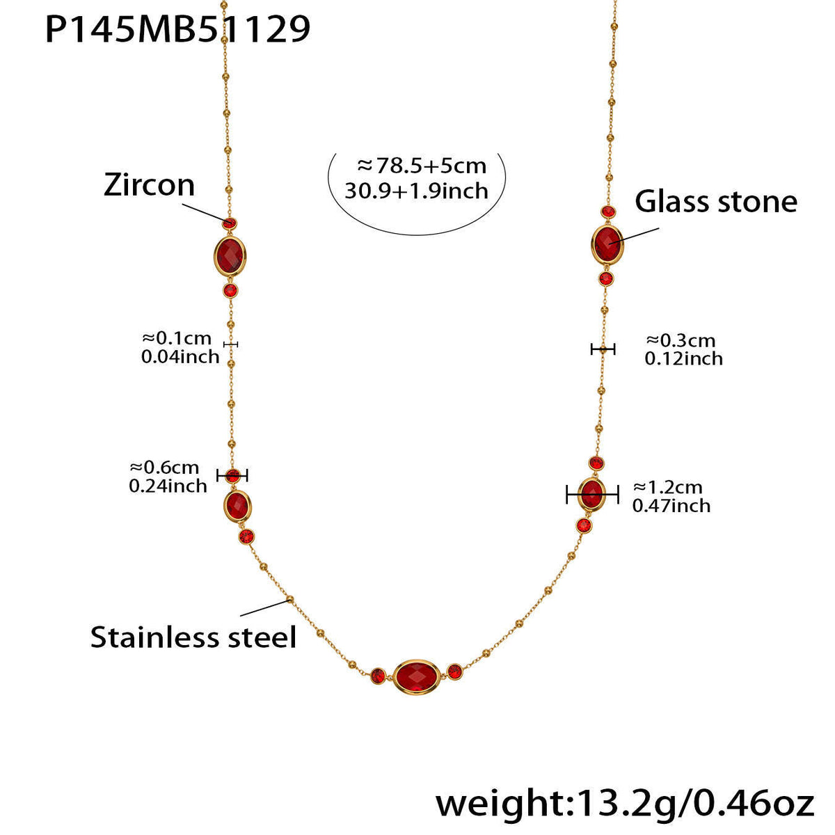 B廠-不鏽鋼十字夾珠鏈橢圓包邊切面玻璃石項鍊耳環首飾套裝鍍18k真金「TXP506」25.12-1