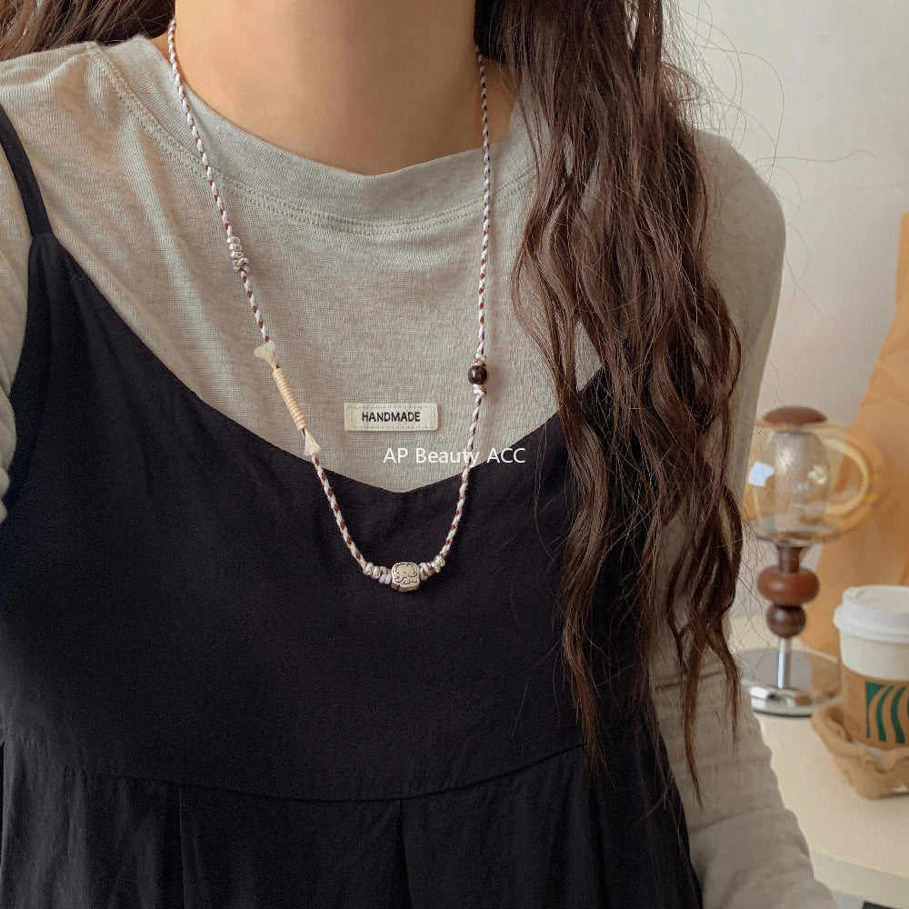 C廠-童趣大象小象編織串珠手作手鍊S925項鍊女甜酷可愛個性頸鏈設計感「1608」25.11-2