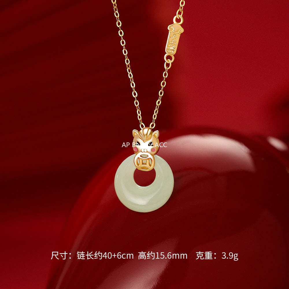 D廠-原創純銀S999小馬平安扣項鍊輕奢小眾獨特設計感本命年鎖骨鏈「YC3535N_1」25.12-2