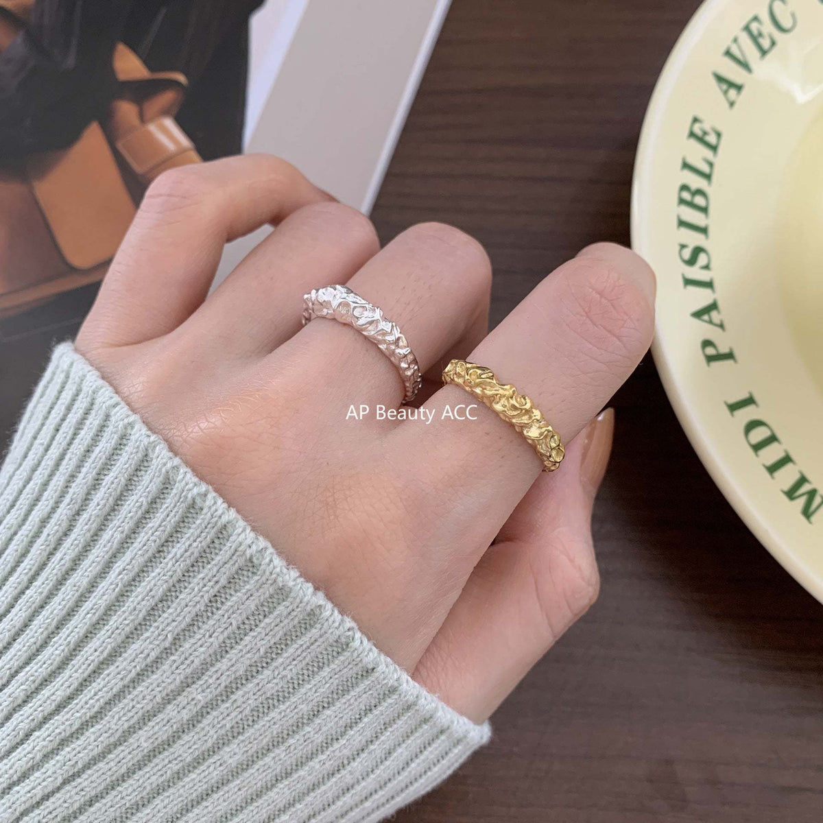 F廠-歐美時尚不規則凹凸面925純銀錫箔紙開口簡約異形戒指「J1393」25.12-3