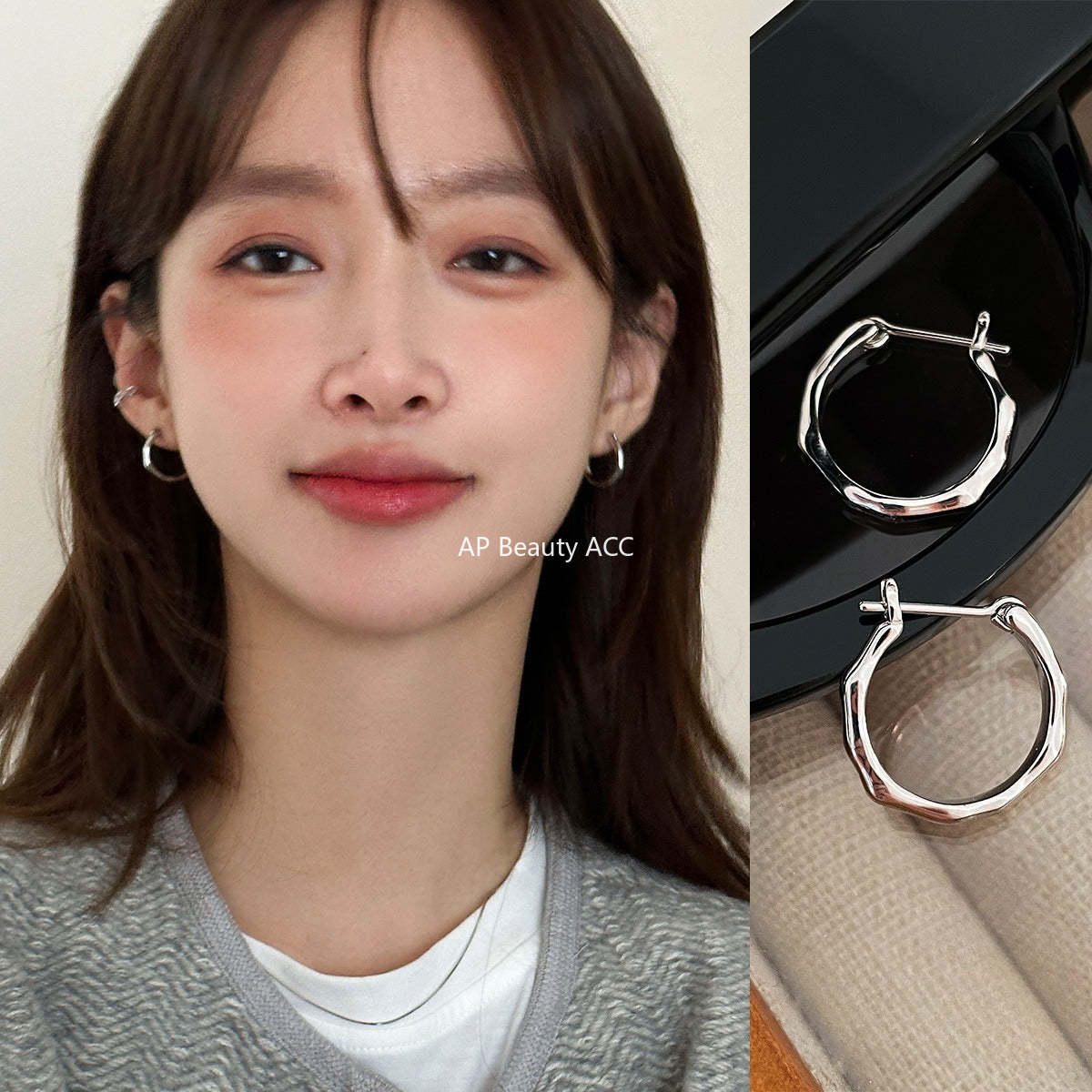 C廠-925銀針規則素圈耳環直針耳圈耳小眾設計高級感耳釘耳飾女「EH-1754.SJ」25.12-3