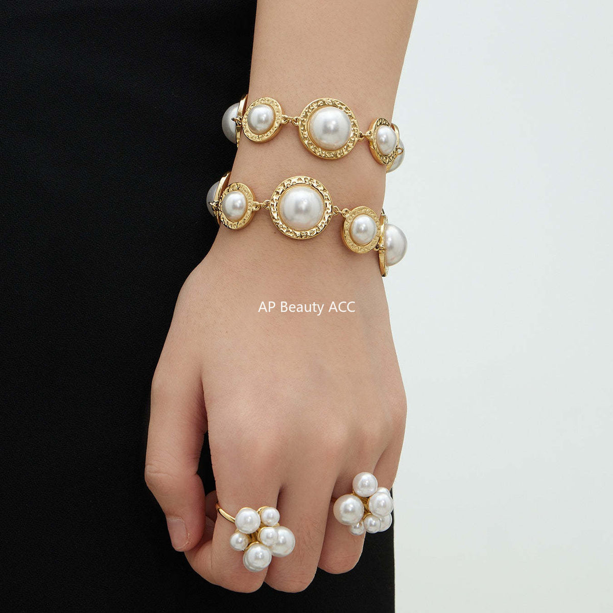 B廠-不鏽鋼多彩貝珠開口戒指個性圓膠紙手鍊首飾套裝鍍18k真金不掉色「TXA520-TXE520」25.12-3