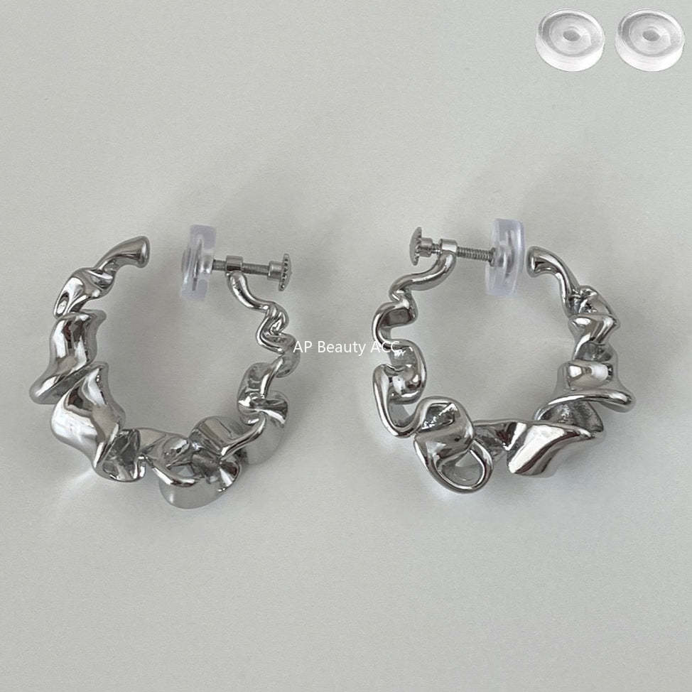 C廠-歐美ins風不規則皺摺耳夾女小眾不規則高級感無耳洞耳環秋冬耳飾「EJ-59」25.12-1