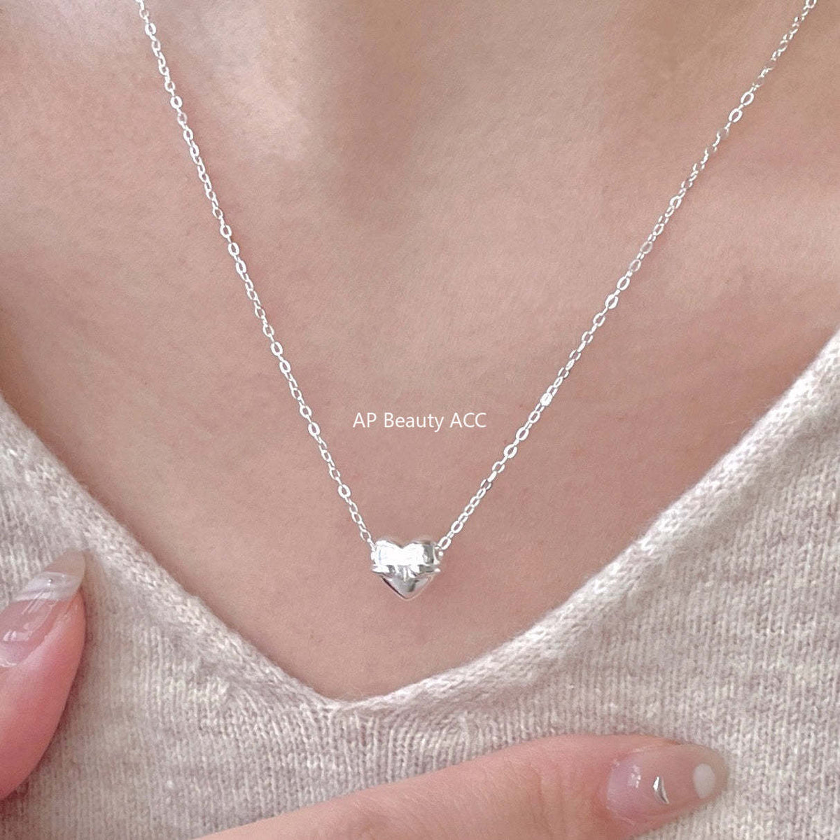 F廠-韓國韓版簡約銀飾 925純銀愛心項鍊百搭INS風個性設計款項鍊「B1385」25.11-4
