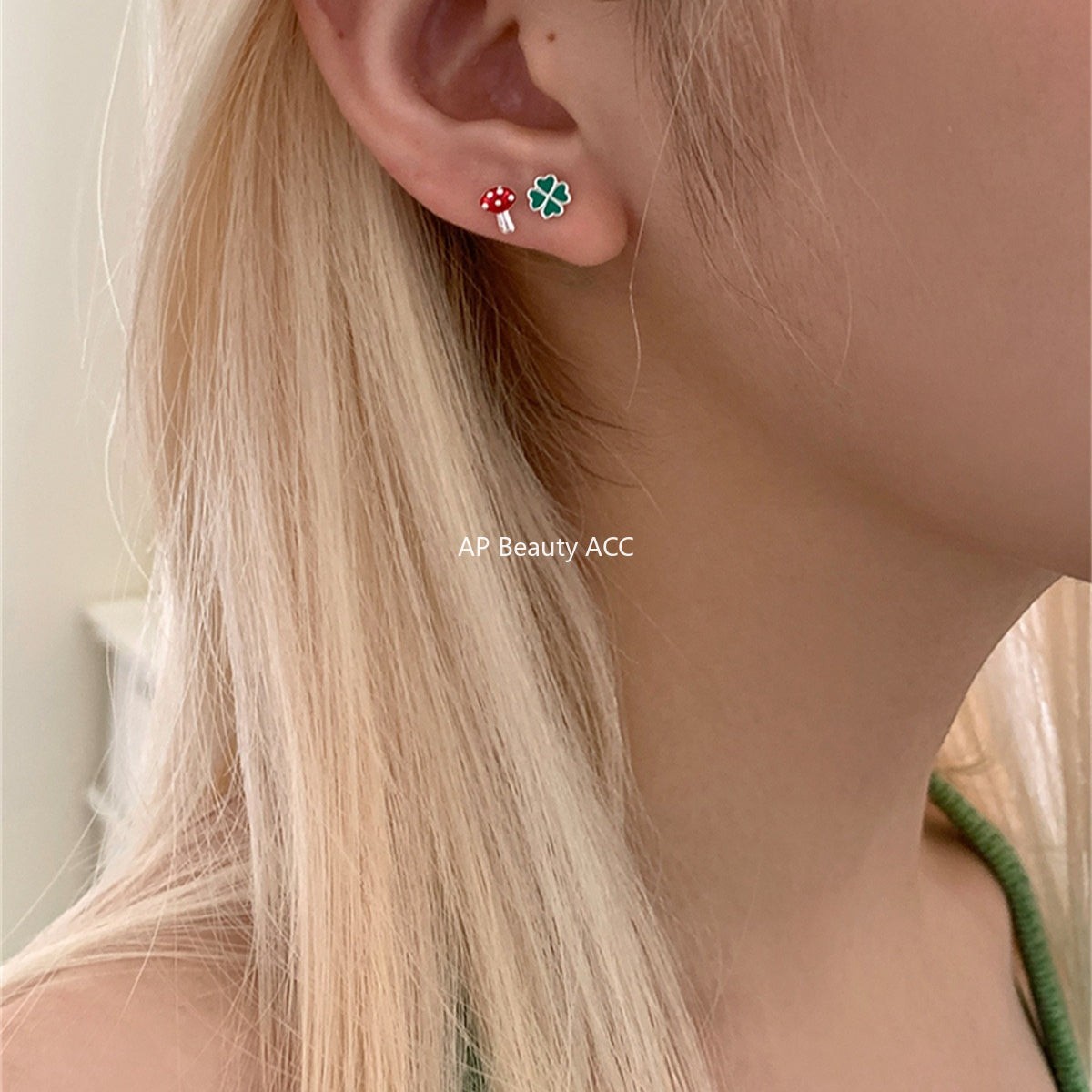 C廠-925銀針森系小清新幸運草耳釘女日常百搭可愛小蘑菇耳環精緻耳飾「EH-4232」25.10-3