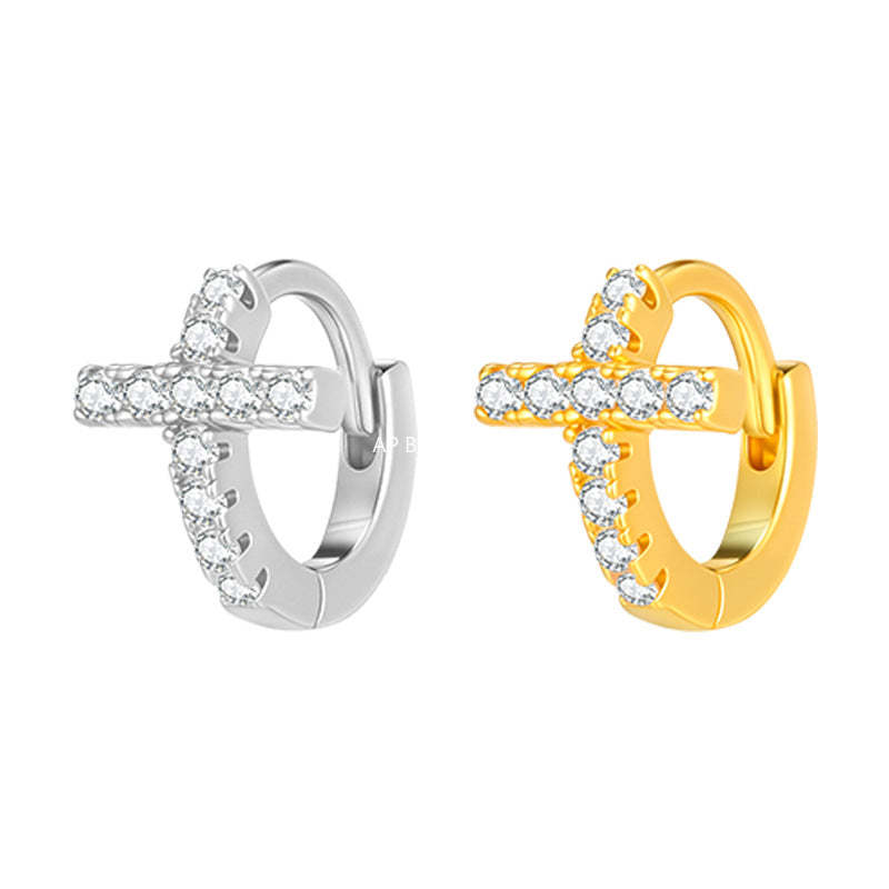 C廠-法式時尚鋯石耳環女輕奢百搭小眾設計十字架銀針耳扣秋冬氣質耳飾「EH-4259」25.11-3