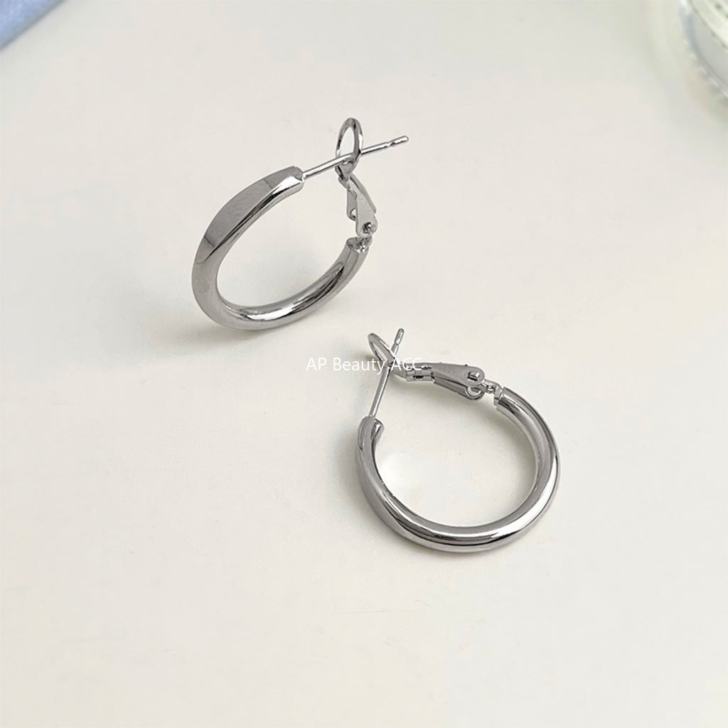 A廠-個性甜酷風時尚通勤百搭ins圓形幾何圓環耳環925銀針耳圈耳飾「7017」25.11-1