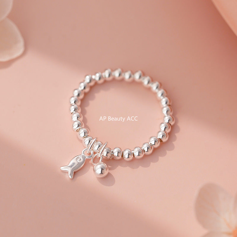 D廠-S999足銀可愛小魚圓珠戒指女輕奢ins風文藝個性甜美清新手飾「YC4572R_1」25.11-2