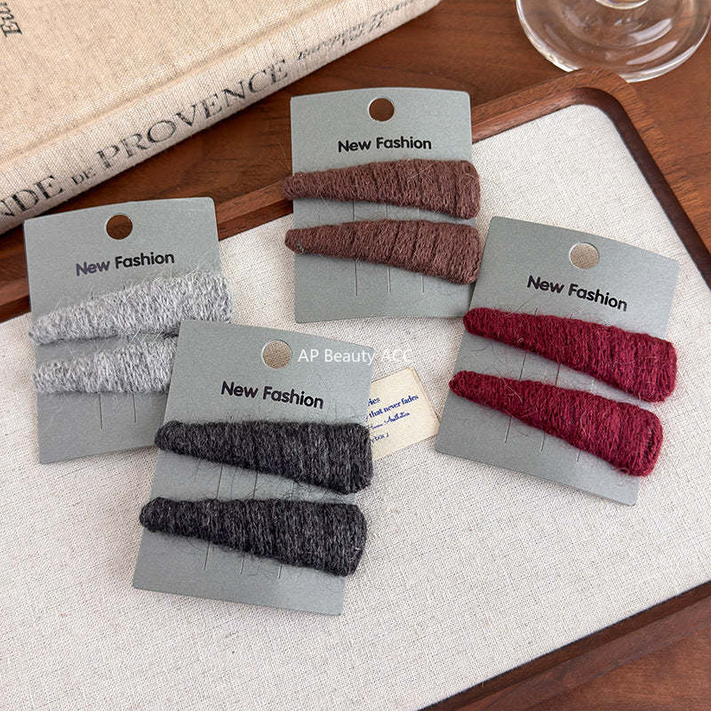 E廠-韓國ins秋冬彩色三角毛線bb夾髮夾可愛甜美瀏海夾側邊夾頭飾髮飾「27652」25.11-4