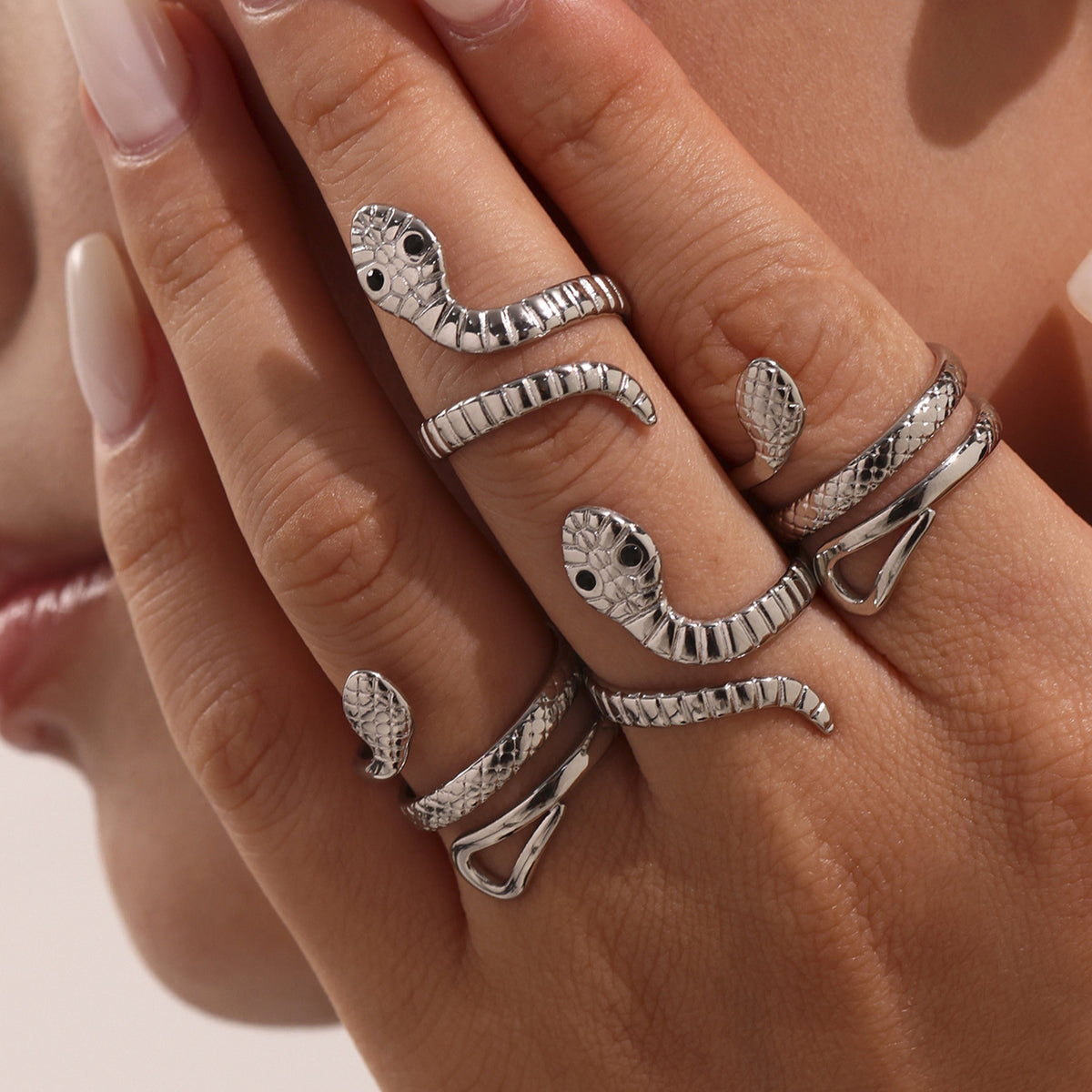 B廠-歐美不鏽鋼蛇形戒指小眾開口指環本命年鈦鋼飾品跨境rings「A786-A787」25.07-2