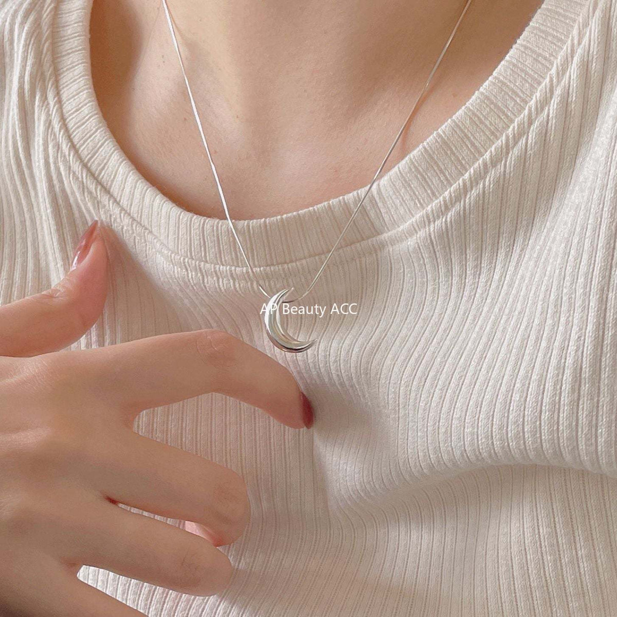 F廠-韓國韓版925純銀月亮項鍊簡約百搭氣質小紅書冷淡風項鍊「B1168」25.12-3